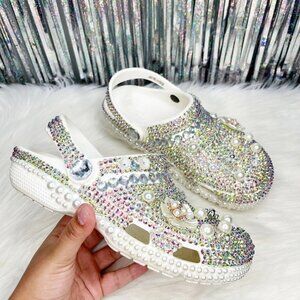 Rhinestone Bling White Crocs Custom Made Wedding, Concert, Bride, Bridal, Comfy